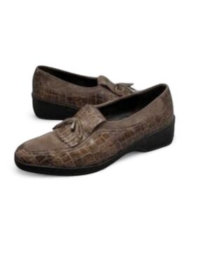 ARA NATURFORM EUC leather comfy neutral khaki croco casuals. EUC Size 6.5